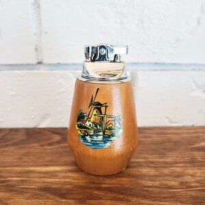 1960s Wooden Table Lighter, Dutch Windmill Theme, Tested & Working